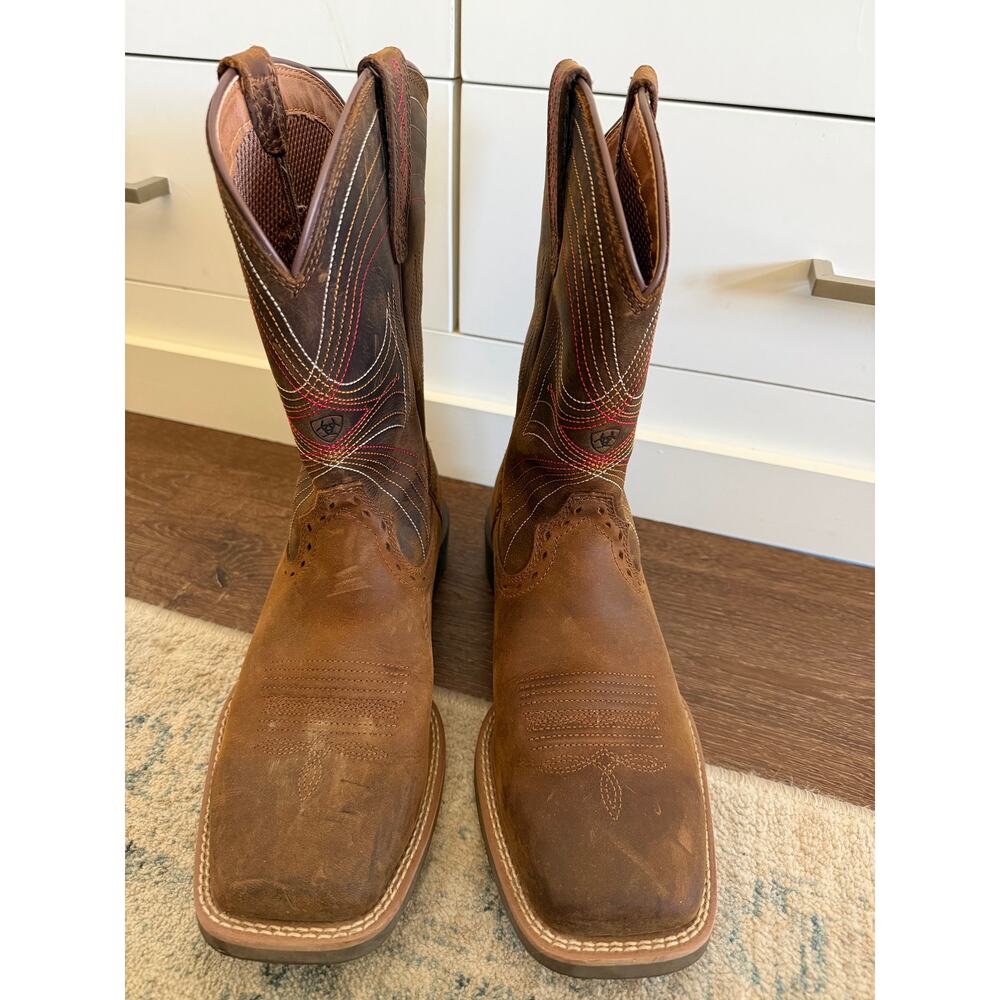 Ariat Sport Wide Square Toe Leather Cowboy Boots Men’s Sz 7.5 - Picture 2 of 10